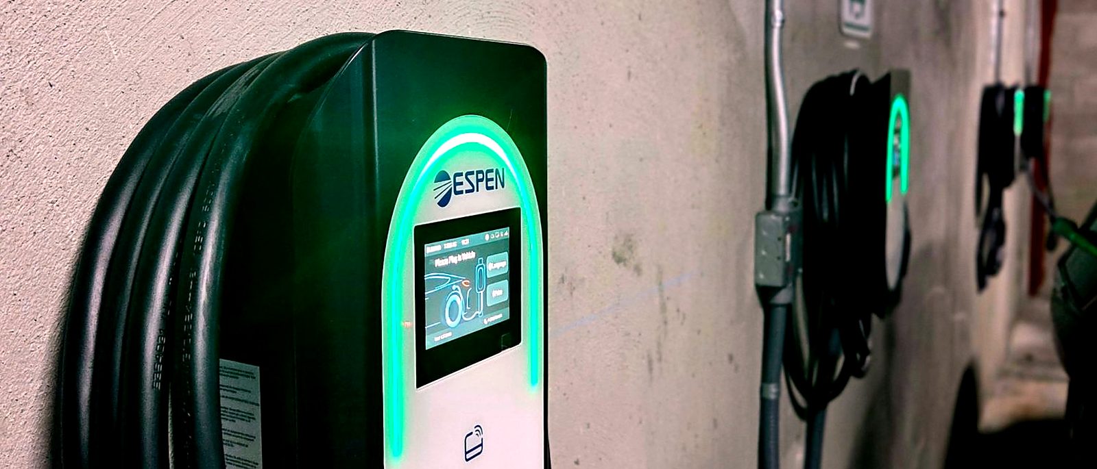 ESPEN Level 2 EV charger with managed cable, installed by Current Energy