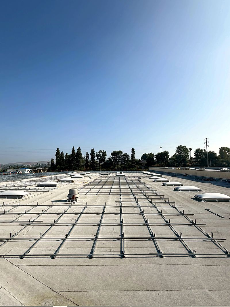 Racking rows on a commercial roof
