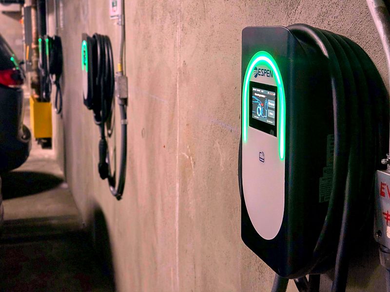 ESPEN Level 2 EV chargers in a parking garage