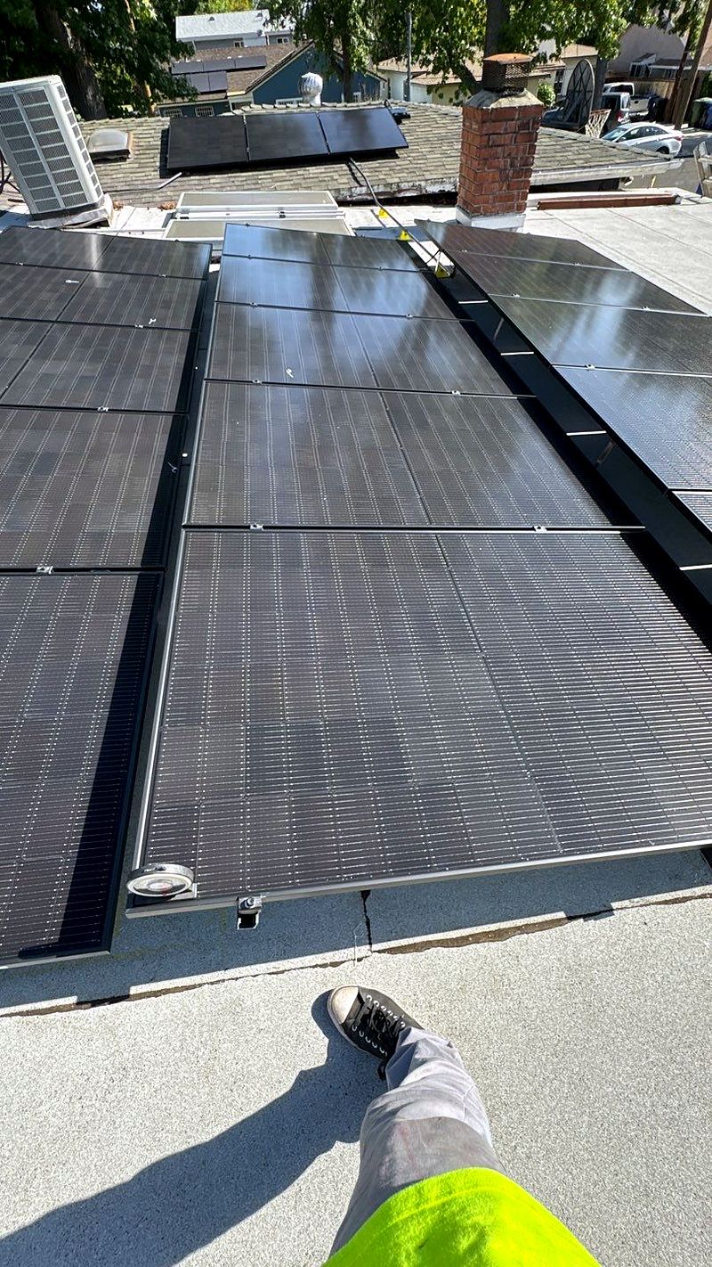 Tilt-mounted solar array on a flat roof