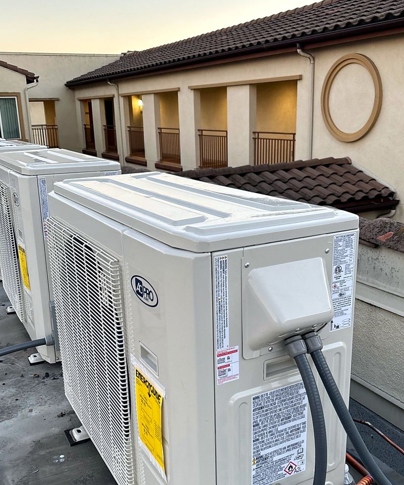 Heat-pump condensers on a rooftop
