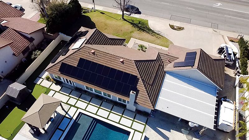 Aerial view of a home solar installation