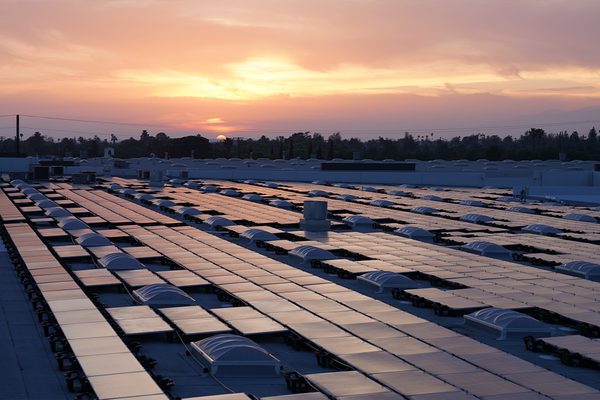 Solar canopies at sunset over the Vitco Foods site