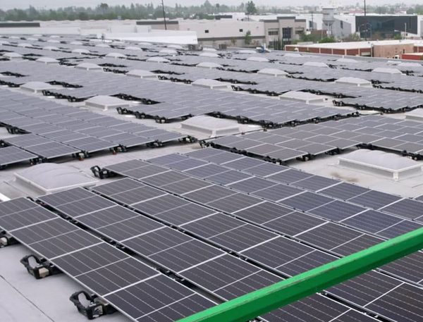 Solar panel rows across the Vitco Foods distribution center